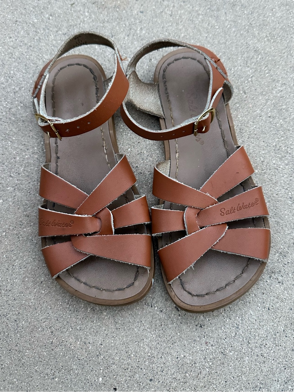 Kids Salt Water Tan Leather Strappy Sandals with Ankle Buckle Size 2